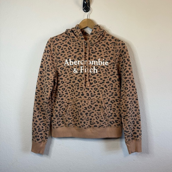 Abercrombie & Fitch Spellout Logo Soft AF Leopard Print Hoodie Shirt Size Medium - Picture 1 of 10